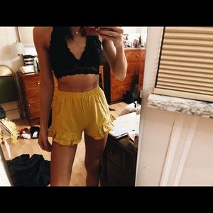 High Waisted Yellow Ruffle Shorts